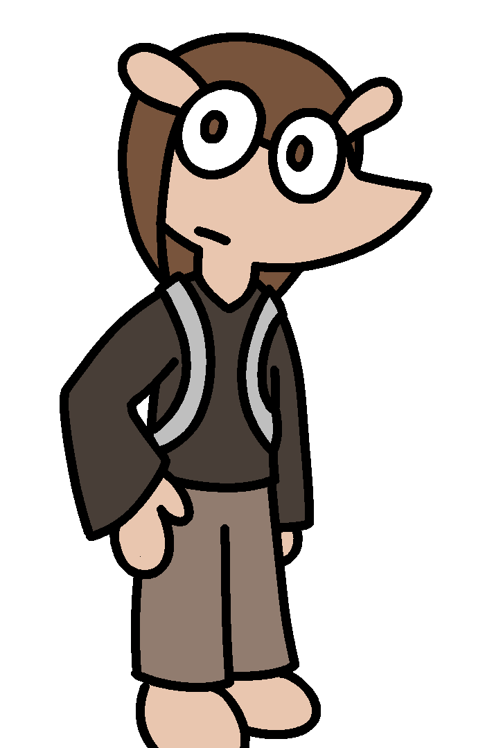An armadillo character with a brown shell wearing school clothes