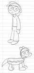 Pencil sketches of human and dog-alien OCs