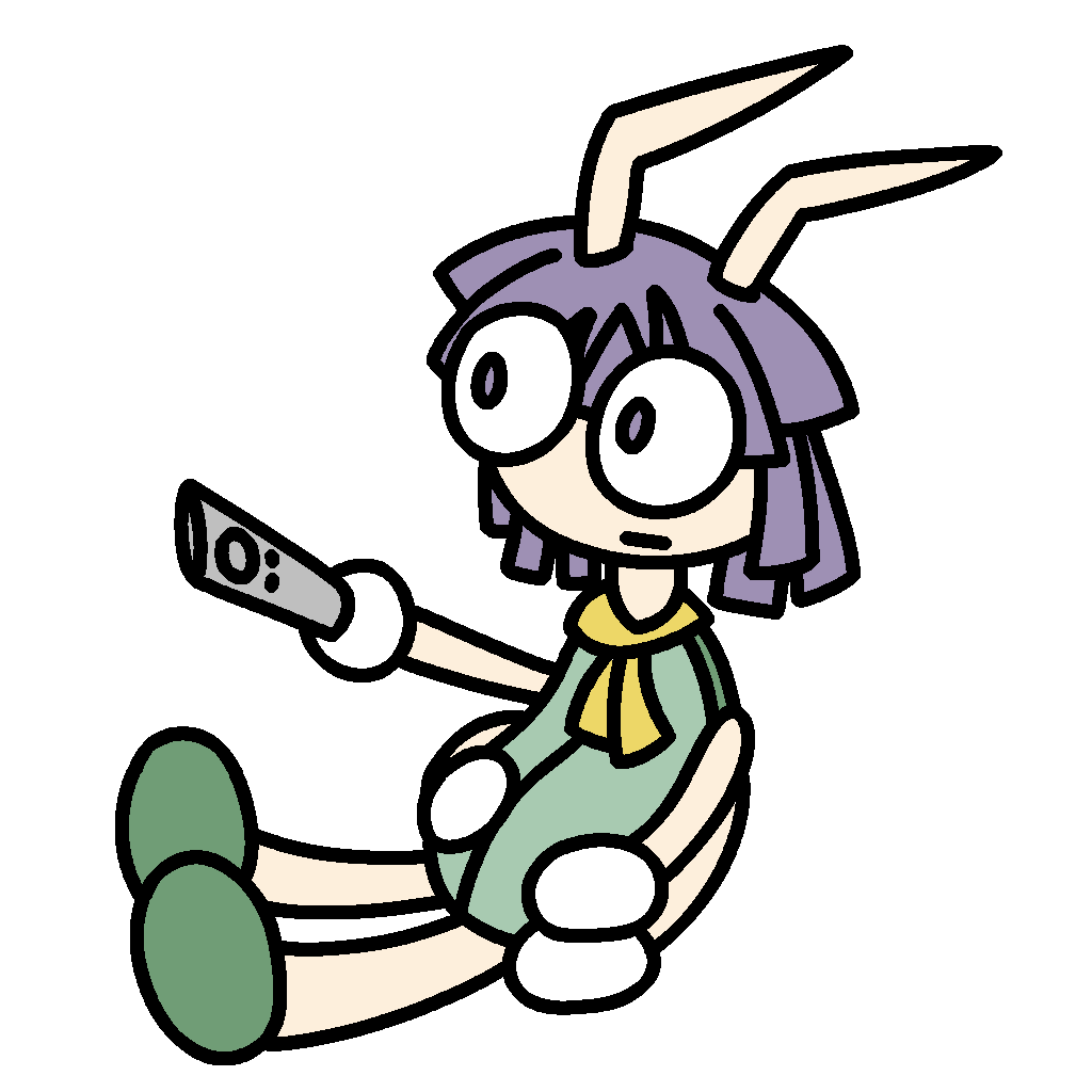 Bugsy as a Ledian, sitting down and pointing a TV remote