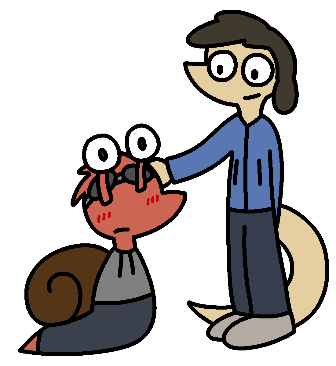 Kelper turned into a snail, blushing, as Zee pets him