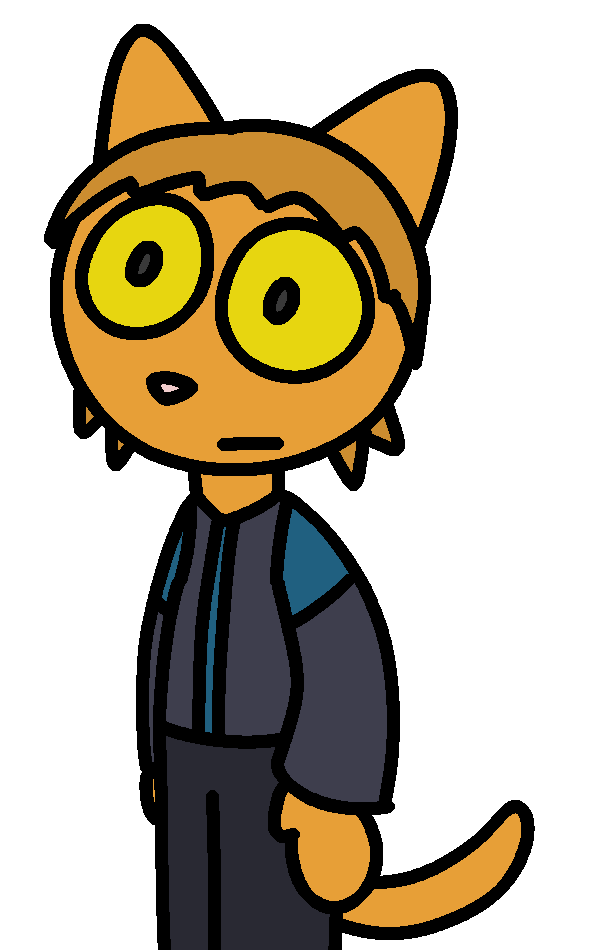 An orange cat person with a vaugely Star Trek style uniform