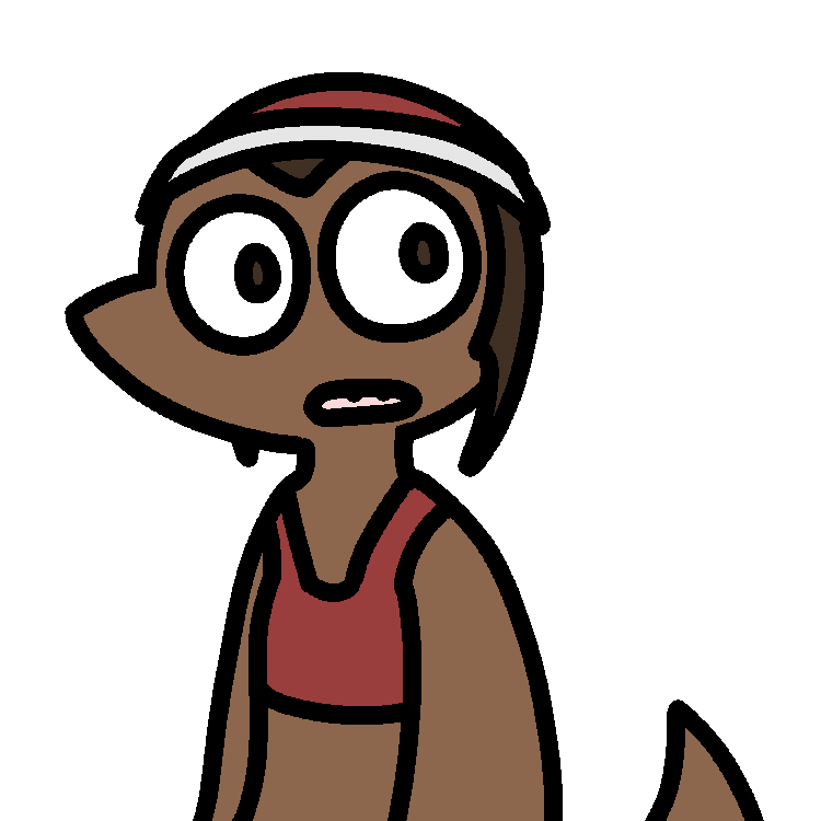 A human with a dragon's snout and tail, with brown hair, light brown skin, and a red hat and swimsuit, from the abdomen up
