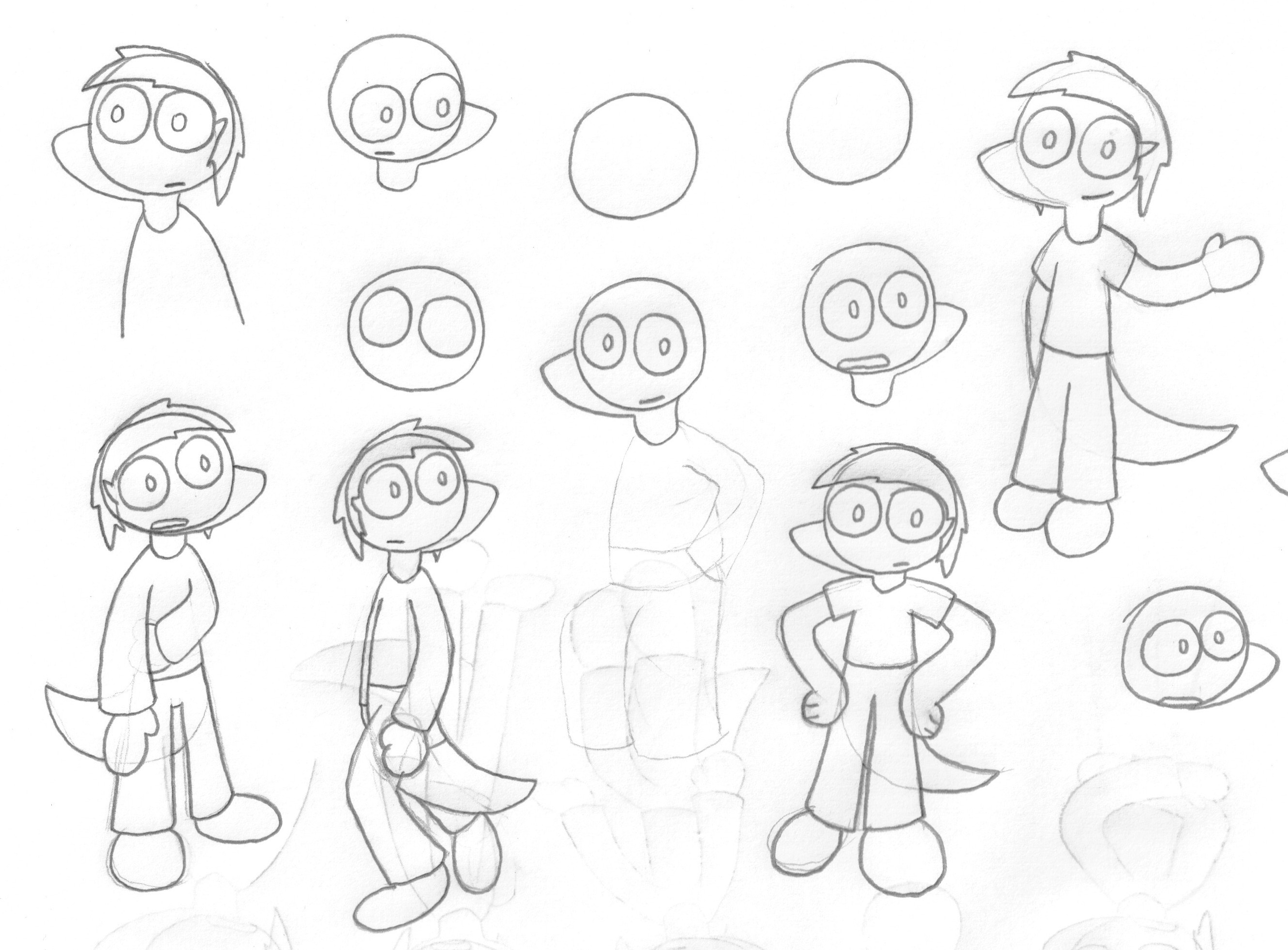 Pencil sketches of a lizard character
