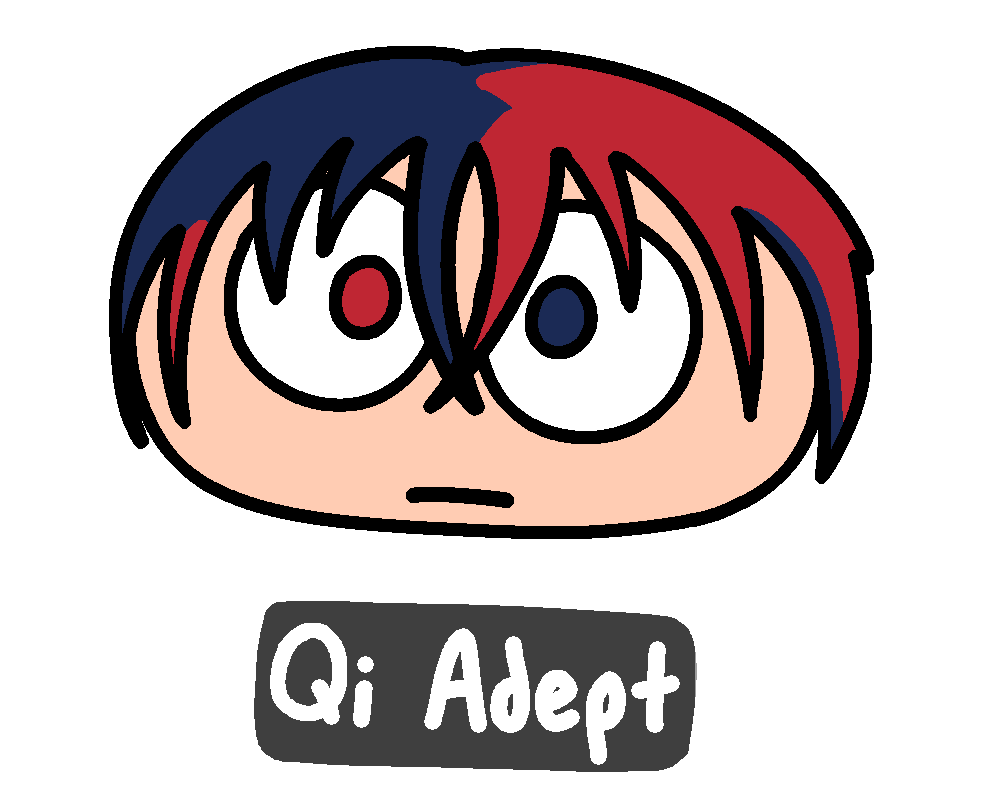 Alear from "Fire Emblem Engage" as a cute blob with eyes, mouth, and hair, with the text "Qi Adept"