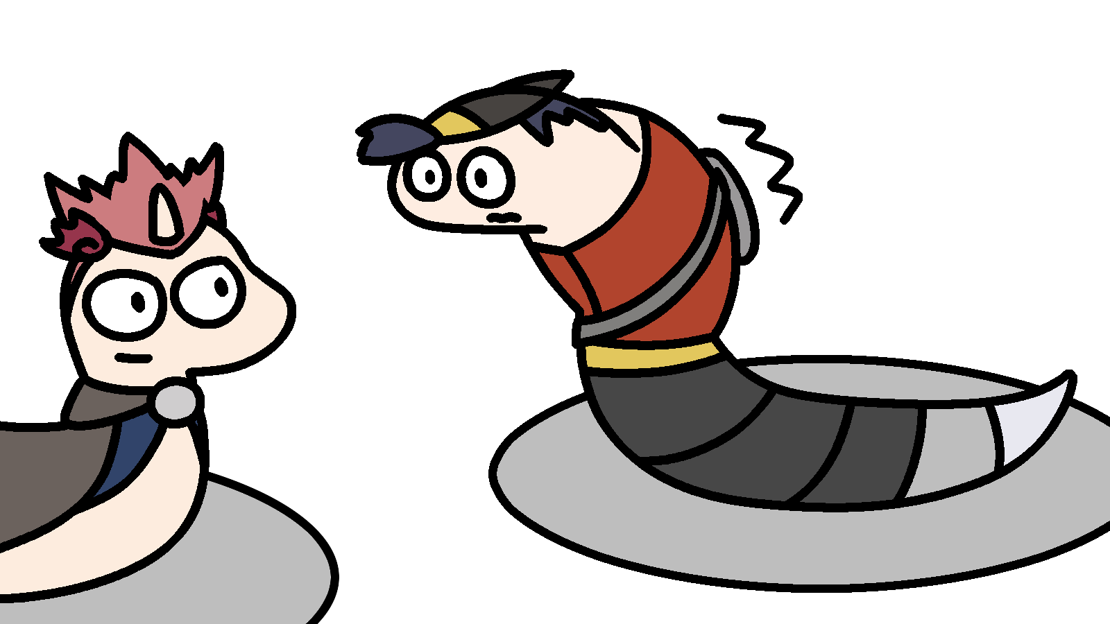The main character of Pokemon Gold as an uncomfortable-looking Arbok and Lance as a grinning Dragonair