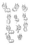 Several pencil sketches of Skylar as a beetle, with different expressions