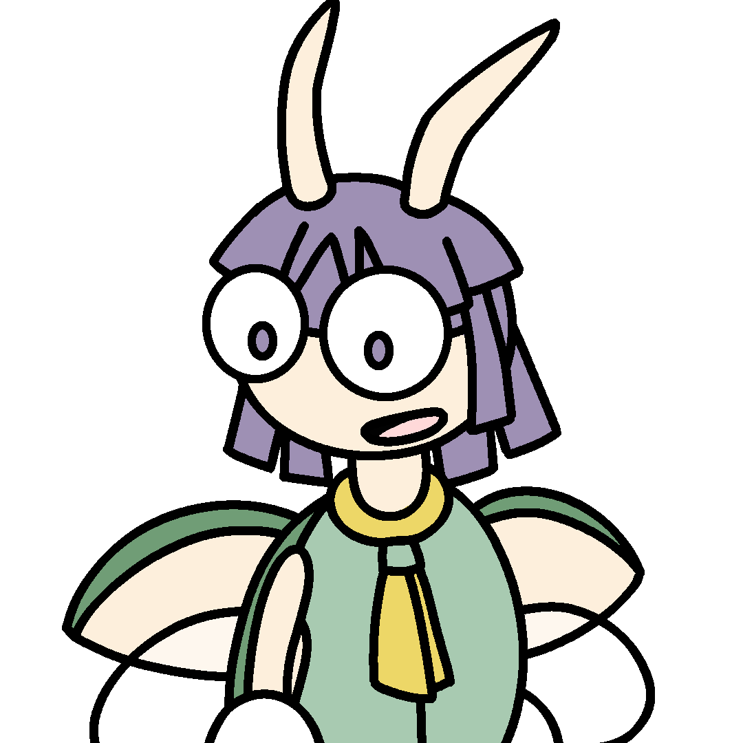 Bugsy from Pokemon Gold as a smiling green Ledian, from the hands up