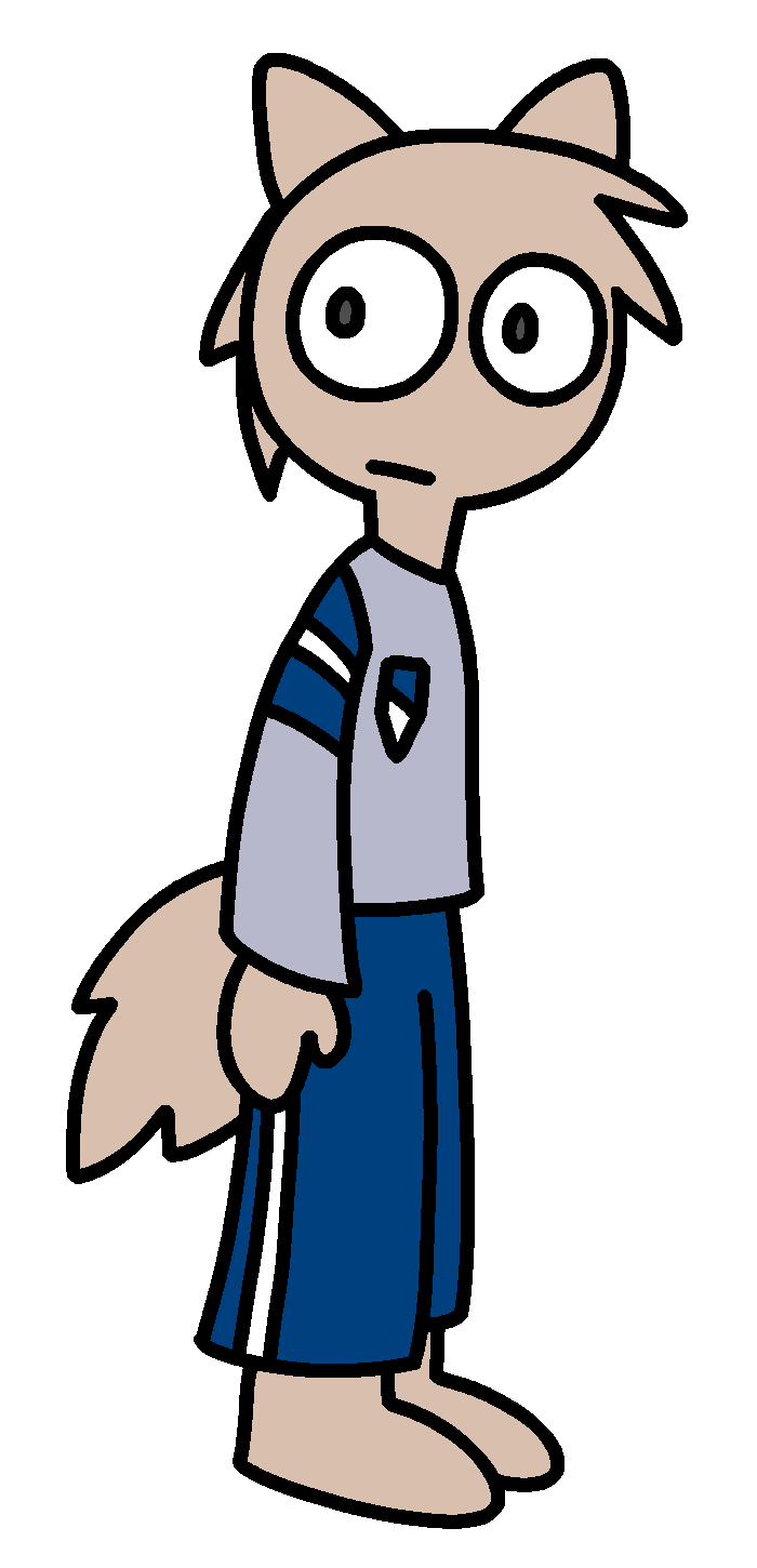 A character with beige fur in a gray sci-fi type outfit, from the side, looking behind him