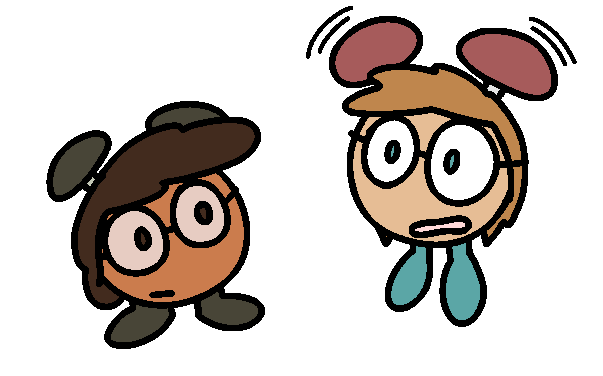 Two cartoon alarm clocks with faces and hair, one of them jumping up in the air and ringing