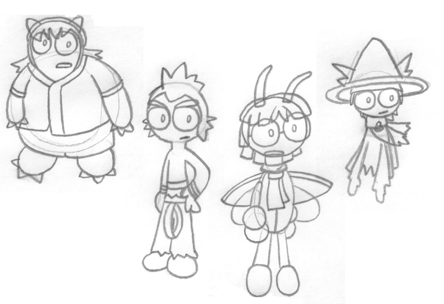 Pencil sketches of Pokemon gym leaders in the forms of Pokemon