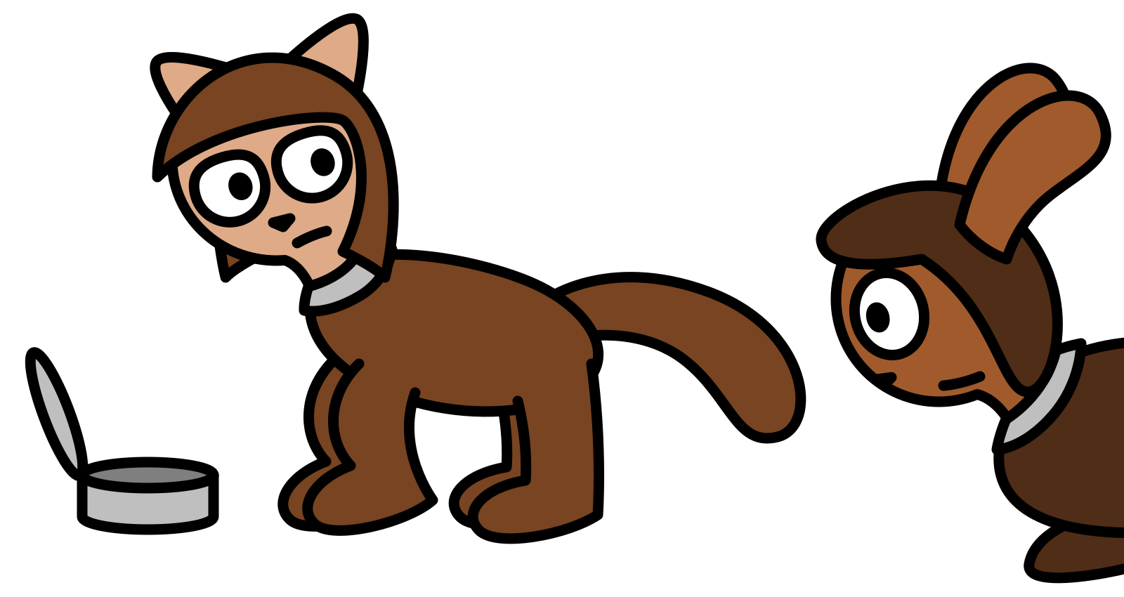 Two quadripedal animals with human faces, one giving an annoyed face at the other