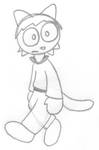 Uncolored sketch of an anthro cat, walking, looking to his left