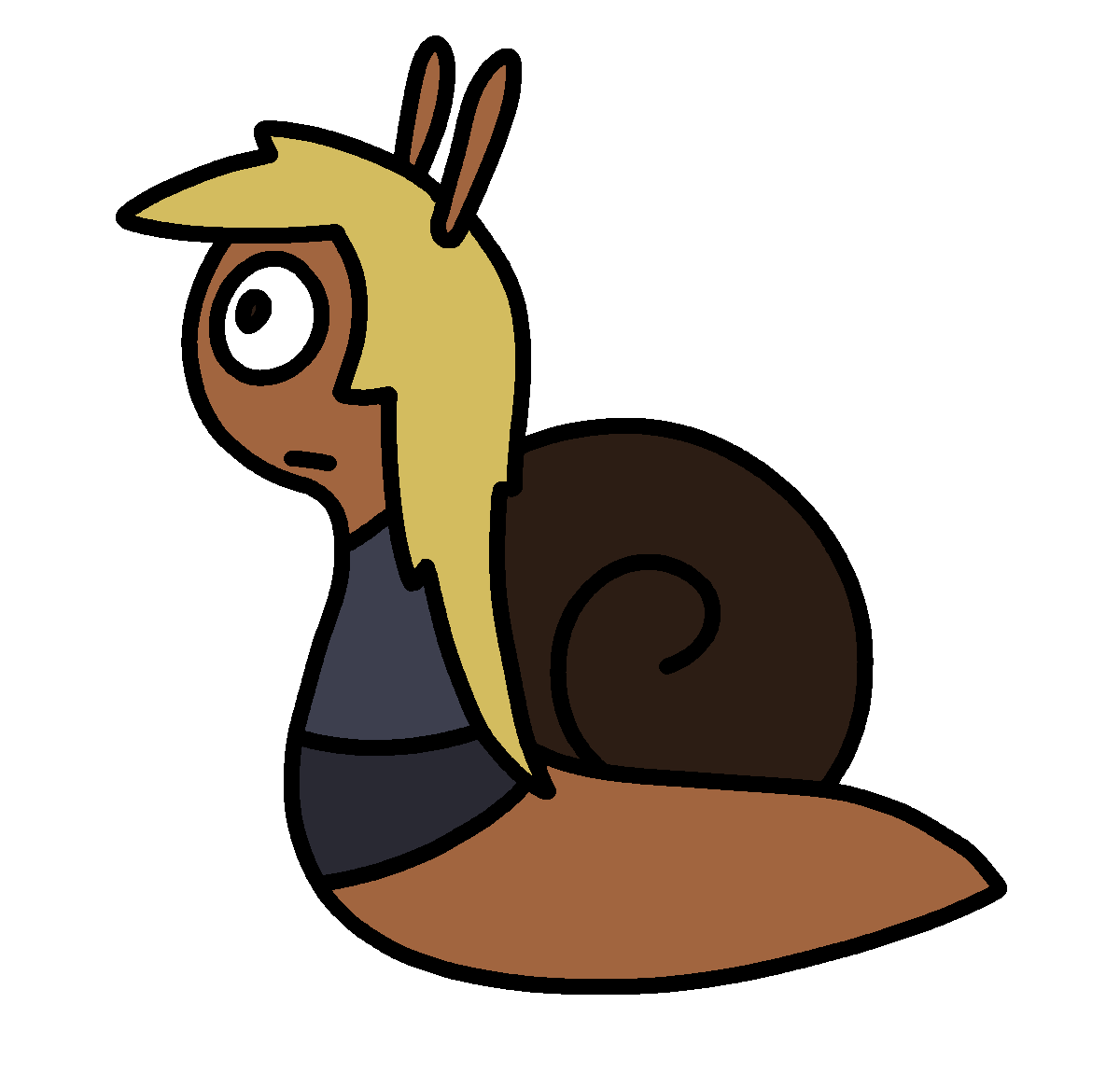 A cartoon sketch of Ashley as a snail, in profile