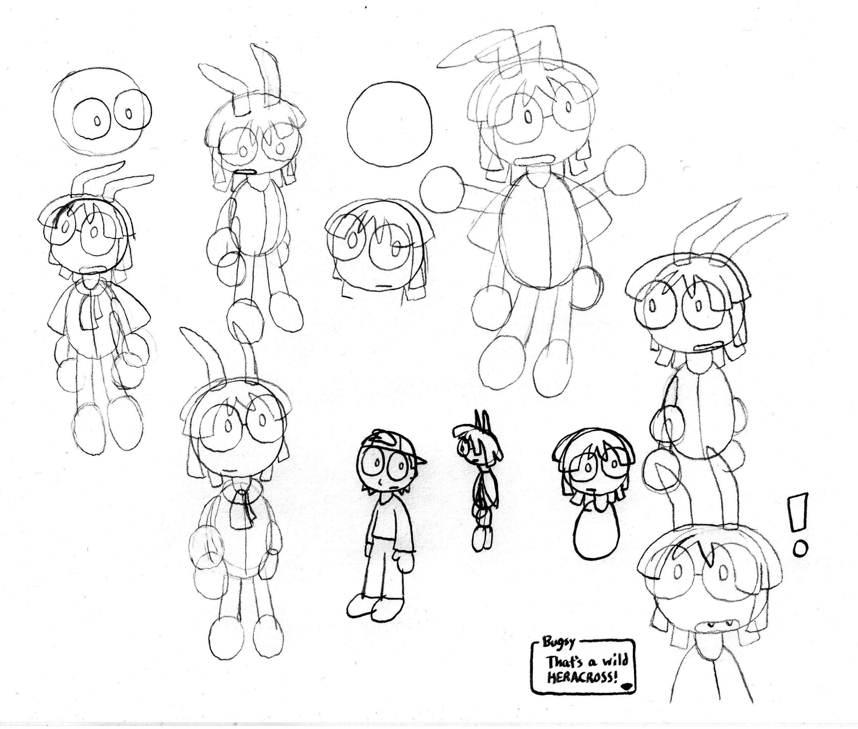 Pencil sketches of Bugsy as a Ledian