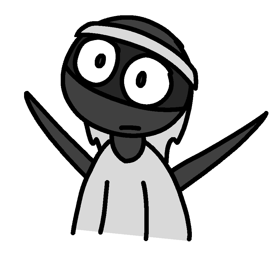 A person with dark gray skin, wearing a mask and hait, with white hair and black spikes from her back