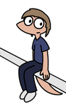 My fursona, a white guy with light brown hair and a lizard snout and tail, sitting on a horizontal pole